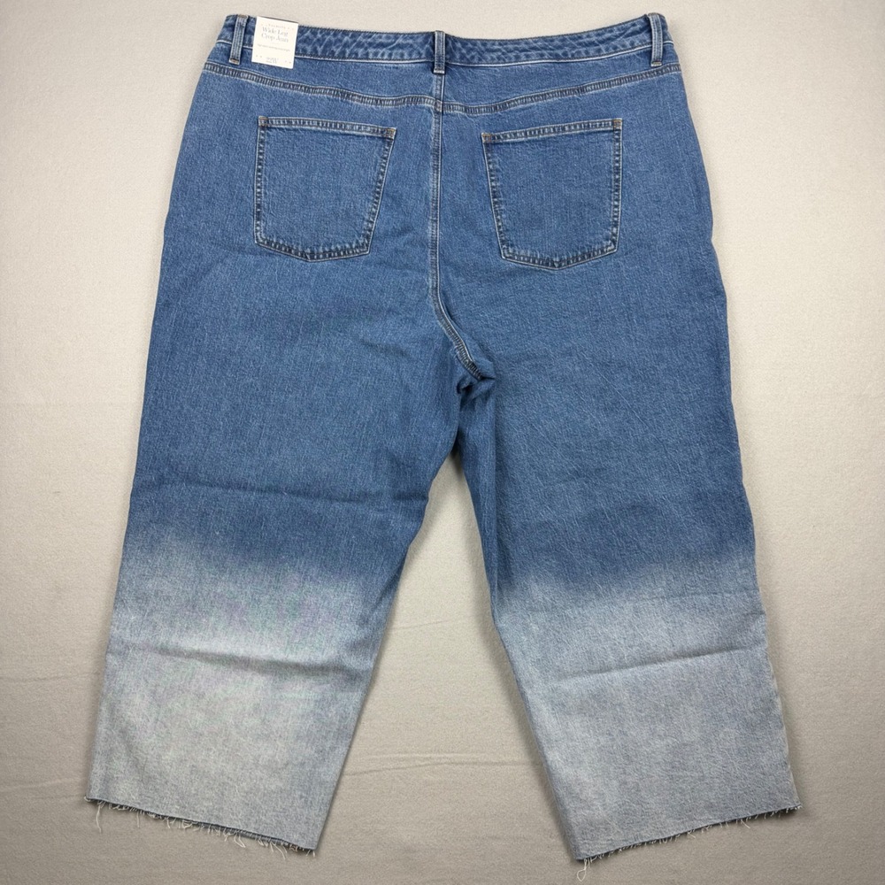 Talbots Women 22W Two Tone Blue Ombre Wide Leg Crop Jean High Waist Raw Hem NWT - Picture 7 of 13